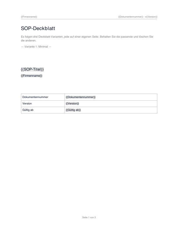 SOP-Deckblatt – Seite 1 von 3 des PDF-Downloads