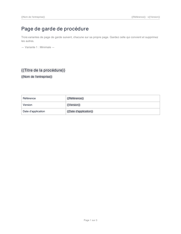 Page de garde de procédure — page 1 sur 3 du PDF téléchargeable