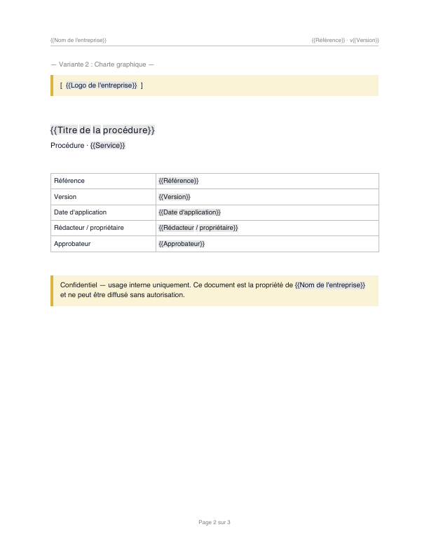 Page de garde de procédure — page 2 sur 3 du PDF téléchargeable