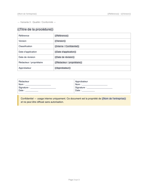 Page de garde de procédure — page 3 sur 3 du PDF téléchargeable