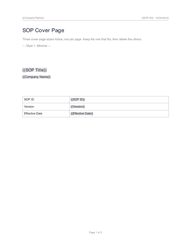 SOP Cover Page — page 1 of 3 of the PDF download