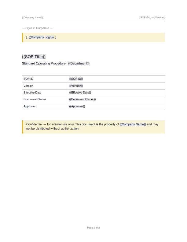 SOP Cover Page — page 2 of 3 of the PDF download